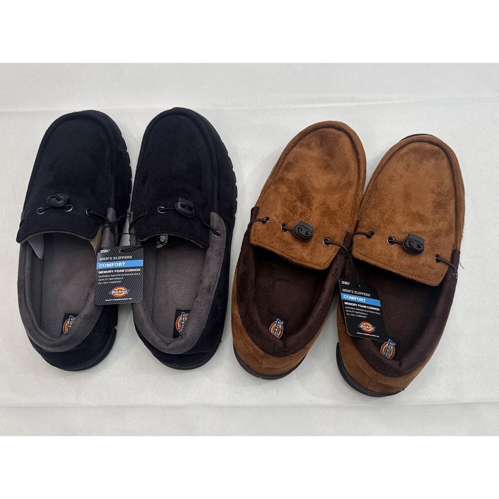 2 Pairs: Dickies Men’s Slippers Comfort Memory Foam XXL 12.5-13 Black & Tan NEW